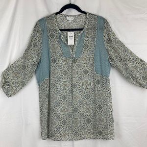 J. Jill Soft Rayon Mixed Print Top Chalk Blue Blouse NWT M